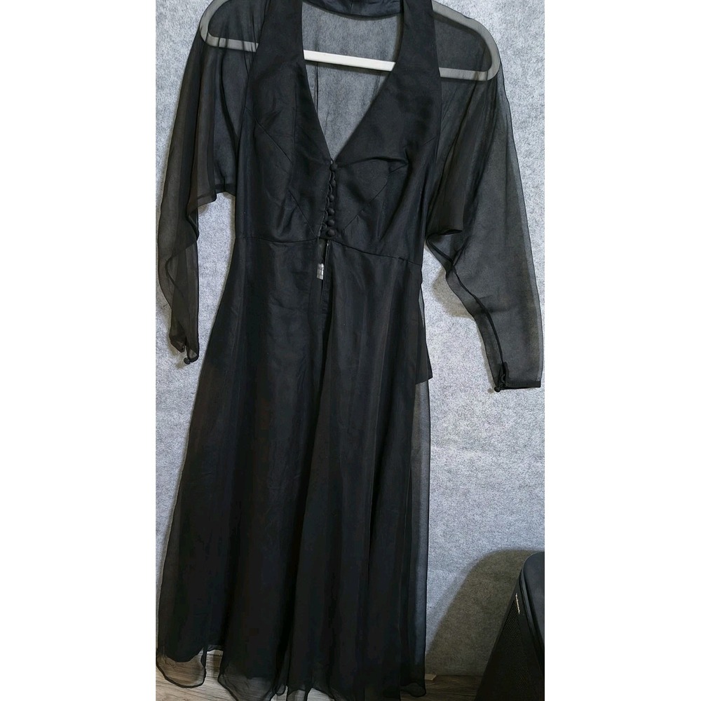 Vtg 70's Jack Bryan XS Black Chiffon Overlay Satin Maxi Cocktail Party Dress